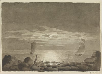 Kaksi laivaa kuutamossa tekijältä Johan Christian Dahl