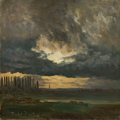 Myrskytaivas Elben varrella kasvavien poppelien yllä tekijältä Johan Christian Dahl