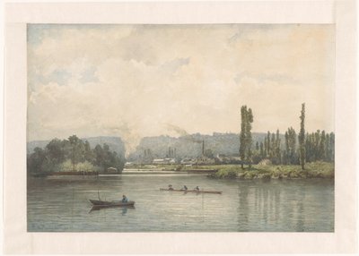 Näkymä Port-Marlysta Seinen varrella pesuhuoneineen tekijältä Johan Conrad Greive (signed by artist)