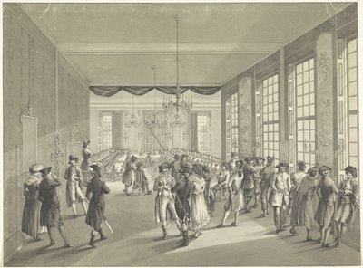 Haagin yleiskokous, 1795 Keskuskokous, joka pidettiin St. Joris Doelenissa Haagissa vuonna 1796 (otsikko esineessä) tekijältä Johan Daniël de Gijselaar
