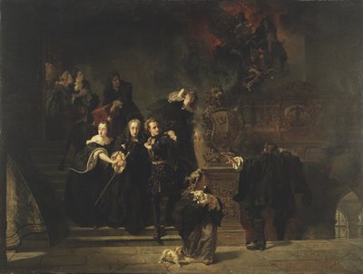 Tukholman kuninkaanlinnan tulipalo, 7. toukokuuta 1697, 1862-66 tekijältä Johan Fredrik Hockert
