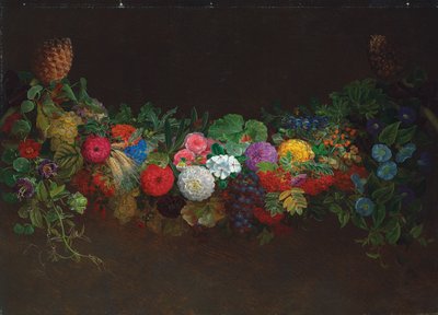 Upea hedelmien ja kukkien seppele, 1840 tekijältä Johan Laurents Jensen