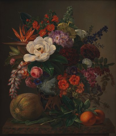Kukkia maljakossa, Sorrente 1834 (öljy kankaalle) tekijältä Johan Laurents Jensen