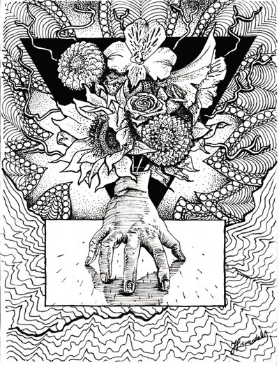 Surrealistinen kukkakuva kädessä tekijältä Johan Liewendahl