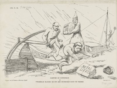 Sarjakuva Bismarckista ja Saksan valaliitosta, 1866 Limburg ja Itävalta tai kaksi tapaa erota Saksan valaliitosta (otsikko esineessä) tekijältä Johan Michaël Schmidt Crans