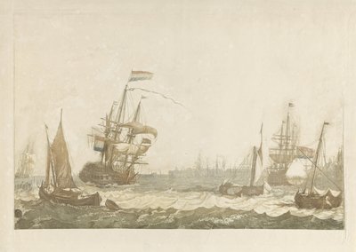 Näkymä IJ:stä, jossa on Oost-Indisch Zeemagazijn ja Oosterkerk tekijältä Johan Teyler (possibly)