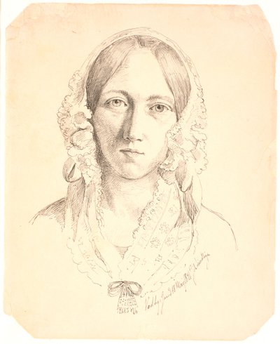 Nuoren naisen muotokuva, yksi kasvo. Edustaa mahdollisesti Louise Marie Neergaardia (1816-1895) tekijältä Johan Thomas Lundbye
