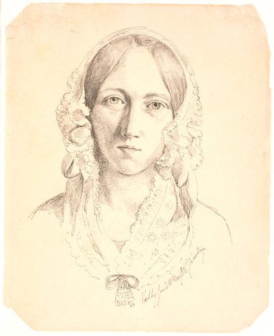 Nuoren naisen muotokuva, yksi kasvo. Edustaa mahdollisesti Louise Marie Neergaardia (1816-1895) tekijältä Johan Thomas Lundbye