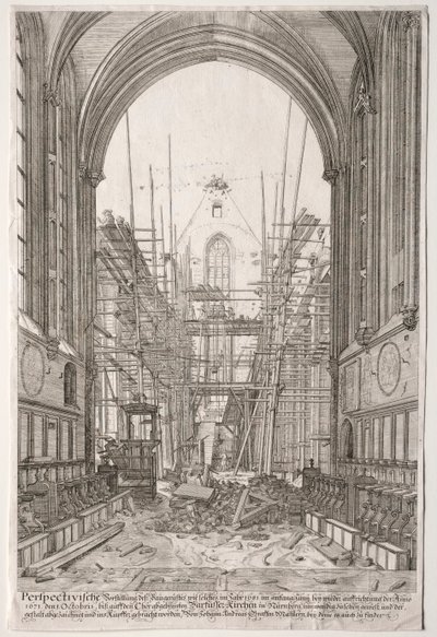 LArt Ancien Zurich: Näkymä fransiskaanien kirkossa, Barfüsser-Kirke, 1681. tekijältä Johan Ulrich Krauss