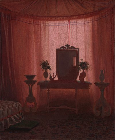 Makuuhuone Bernstorff Palacessa lähellä Kööpenhaminaa, n. 1845. tekijältä Johan Vilhelm Gertner