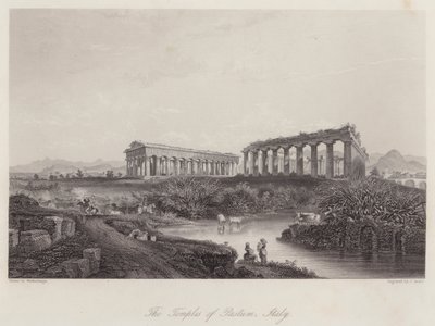 Paestumin temppelit, Italia (kaiverrus) tekijältä Johan Wolfensberger