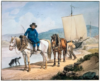 Hevonen ja kärryt joella, 1817. tekijältä Johann Adam Klein