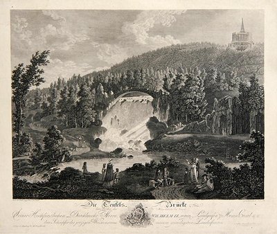 Paholaisen silta, kaiverrus J. Schroeder (kuparikaiverrus) tekijältä Johann August (after) Nahl