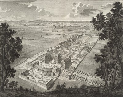 Perspektivische Vogelschau von der Menagerie auf Schloss Weißenstein kaupungissa Pommersfelden tekijältä Johann August Corvinus
