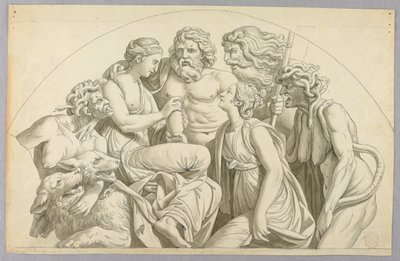 Psyche pyytää Proserpinea laittamaan vähän kauneuttaan uurnaan Venukselle tekijältä Johann August Nahl the Younger
