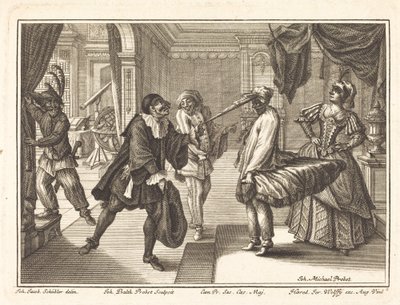 Harlekiini Dr. Polovardin talossa tekijältä Johann Balthasar Probst after Johann Jacob Schübler