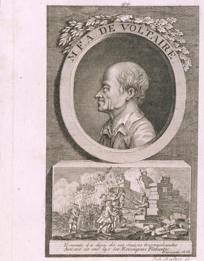 Muotokuva kirjailijasta, esseististä ja filosofista Francois Marie Arouet de Voltaire 1694-1778 tekijältä Johann Balzer