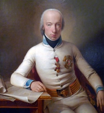 Teschenin herttuan arkkiherttua Kaarle Teschenin muotokuva jalkaväkirykmentin nro 3 everstin univormussa (1771-1847). tekijältä Johann Baptist Seele