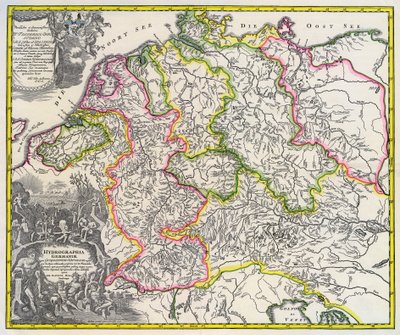 Saksan hydrografinen kartta, noin 1720 (kaiverrus) tekijältä Johann Baptista Homann