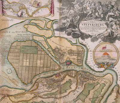 Pietarin kartta Pietarin yleiskaava, n. 1718-1719 tekijältä Johann Baptista Homann