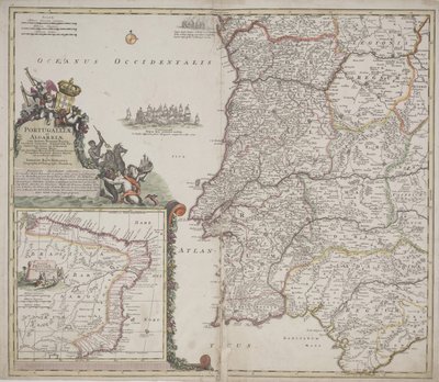 Portugali ja Algarve (Portugallia et Algarbiae), n. 1704 (käsinvärinen etsaus) tekijältä Johann Baptista Homann