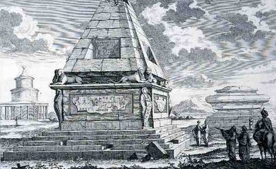 Haudat lähellä Kairoa, Egypti, kirjasta "Historiallisen arkkitehtuurin laatiminen" tekijältä Johann Bernhard (after) Fischer von Erlach