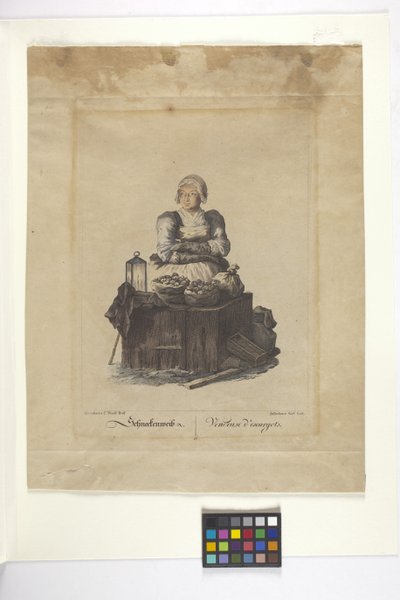 Schneckenweib Or Vendeuse Des Escargots (Etanen myyjä) (käsinvärinen etsaus) tekijältä Johann Christian (after) Brand