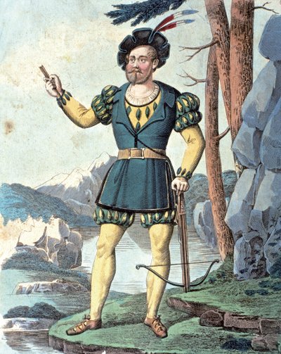 Franz von Schober kuin William Tell . 1837 (värikaiverrus) tekijältä Johann Christian (after) Schoeller