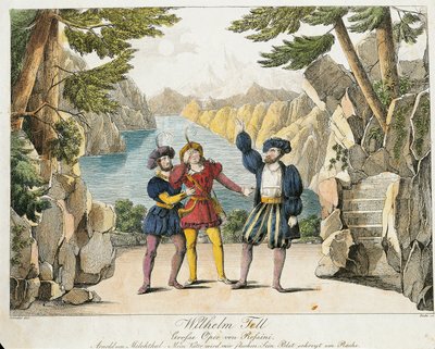 Kohtaus Gioachino Rossinin teoksesta "William Tell", kaiverrus Zincke (värikaiverrus) tekijältä Johann Christian (after) Schoeller