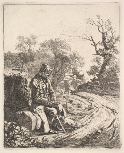 Vanha mies istuu tienvarrella, 1818. tekijältä Johann Christian Erhard