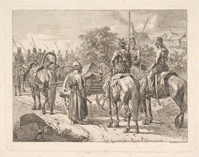 Kasakat saattamassa Rykmental Cassonea, 1815. tekijältä Johann Christian Erhard