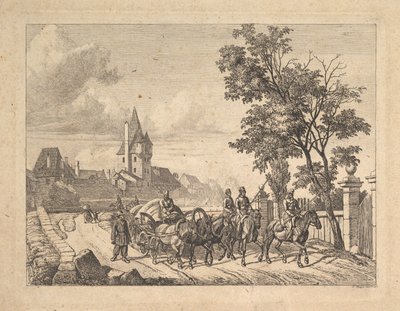 Kasakat saattamassa matkatavaravaunua, 1816. tekijältä Johann Christian Erhard