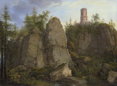 Klingstein, porfyyrinen kallio Aussigin lähellä. tekijältä Johann Christian Klengel