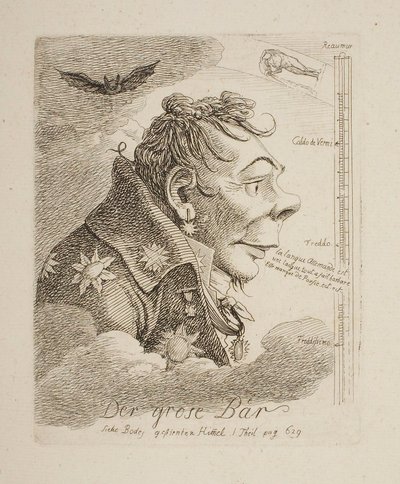 "Suuri karhu", venäläisen kreivi Mattweffin pilakuva (mahdollisesti taidemaalari Fjodor Matvejev) tekijältä Johann Christian Reinhart