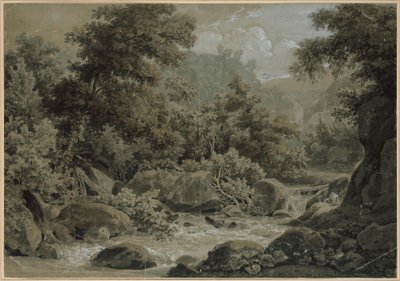 Vuori- ja metsämaisema, etualalla puro tekijältä Johann Christian Reinhart
