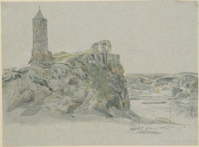 Giebichensteinin linnan rauniot Halle an der Saalen lähellä tekijältä Johann Christian Reinhart