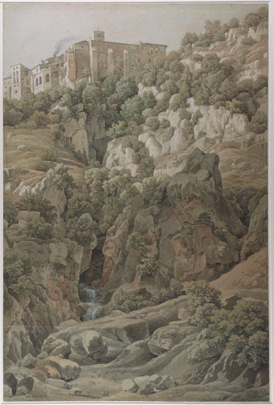 Santa Scholastican benediktiiniläisluostari lähellä Subiacoa Sabine-vuoristossa, 1797. tekijältä Johann Christian Reinhart