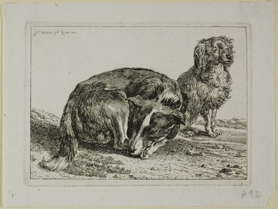 Kaksi koiraa lepäämässä, Die Zweite Thierfolgelta tekijältä Johann Christian Reinhart
