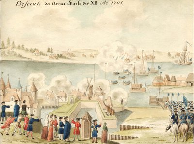 Kaarle XII ylittää Dünan 1701, 1770-1780 tekijältä Johann Christoph Brotze