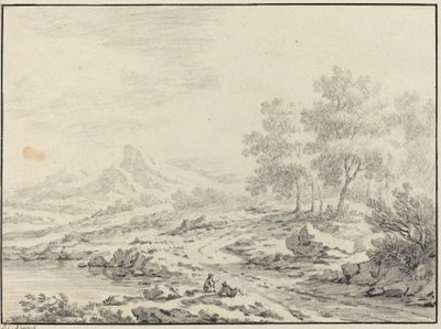 Kaksi miestä lepäämässä järven lähellä. tekijältä Johann Christoph Dietzsch