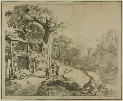 Vuoristomaisema henkilöstön kanssa tekijältä Johann Christoph Erhard