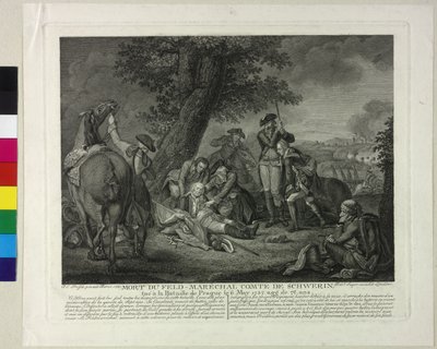 Markgraf Kurt Christoph von Schwerinin kuolema Prahan taistelussa 1757. tekijältä Johann Christoph Frisch