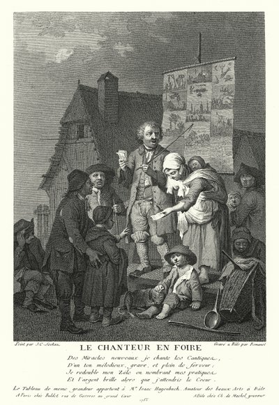 Laulaja messuilla (kaiverrus) tekijältä Johann Conrad Seekatz