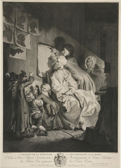 Maalauksen alkuperä tai muodikkaita muotokuvia; pub. 1767 tekijältä Johann Eleazar Schenau