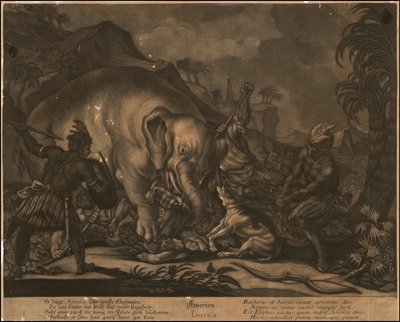 Ca. 1770 Amerikan allegorinen mezzotintta. tekijältä Johann Elias Ridinger