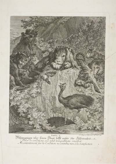 Fable V, levy viisi kirjasta Instructive Fables of the Realm of Theire tekijältä Johann Elias Ridinger