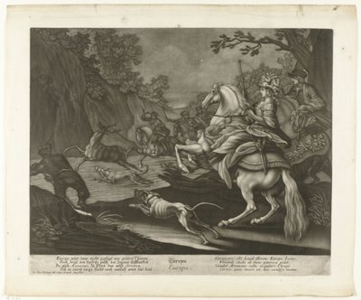 peuran metsästys Eurooppa (otsikko esineessä) tekijältä Johann Elias Ridinger