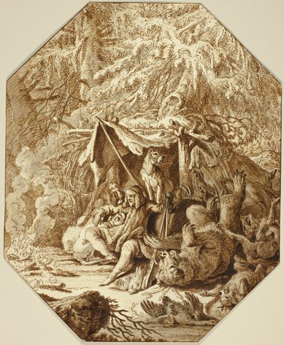 Rohkea metsästäjä, kestää talven tekijältä Johann Elias Ridinger