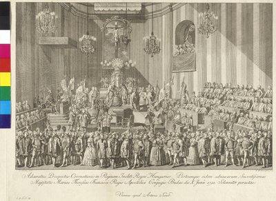 Keisarinna Maria Teresian kruunajaiset Unkarin kuningattareksi 10. kesäkuuta 1792 Budapestissä. tekijältä Johann Ernst Mansfeld