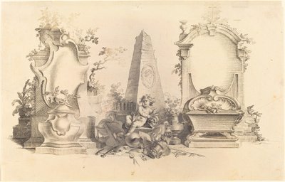 Cartouche Moderne kuolemantunnuksilla tekijältä Johann Esaias Nilson